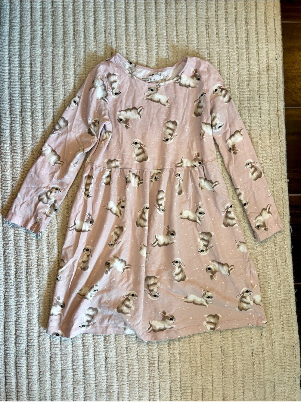 H&M Girls Long Sleeve Bunny Print Dress - Pink